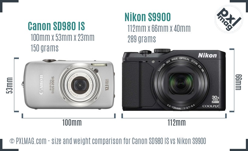 Canon SD980 IS vs Nikon S9900 size comparison Canon SD980 IS vs Nikon S9900 size comparison
