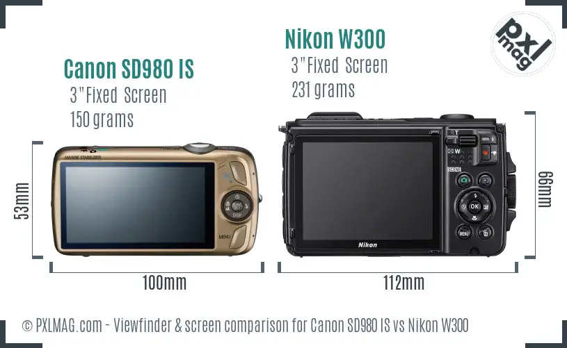 Canon SD980 IS vs Nikon W300 Screen and Viewfinder comparison