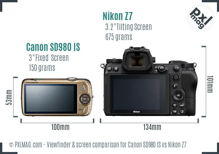 Canon SD980 IS vs Nikon Z7 Screen and Viewfinder comparison