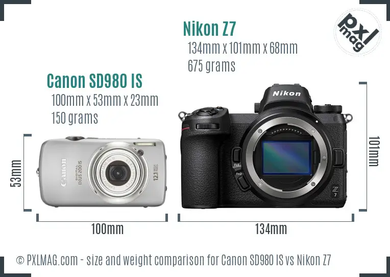 Canon SD980 IS vs Nikon Z7 size comparison