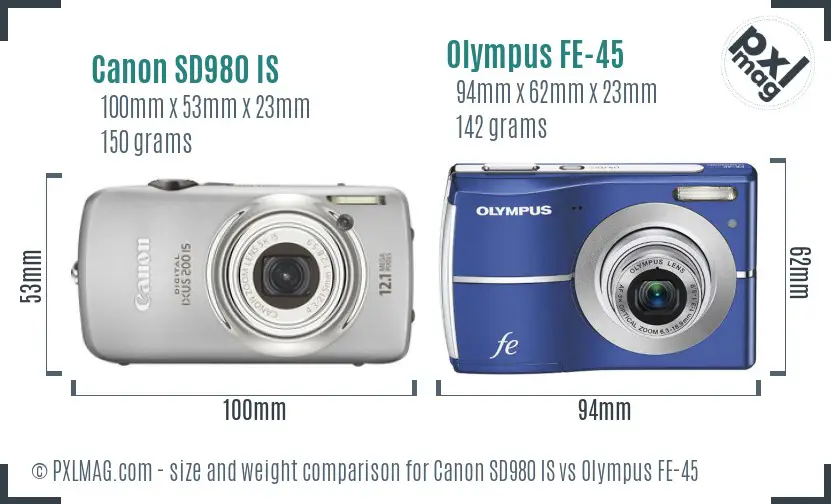 Canon SD980 IS vs Olympus FE-45 size comparison