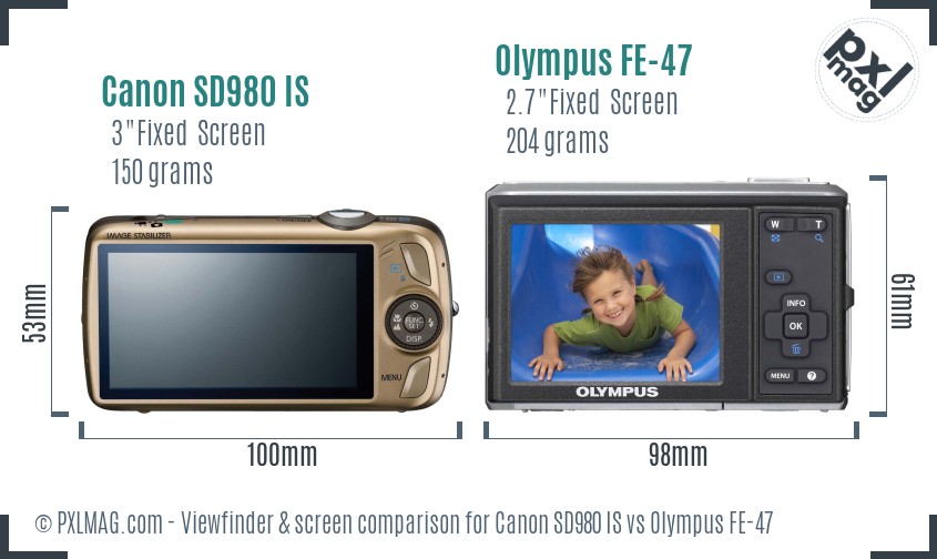 Canon SD980 IS vs Olympus FE-47 Screen and Viewfinder comparison