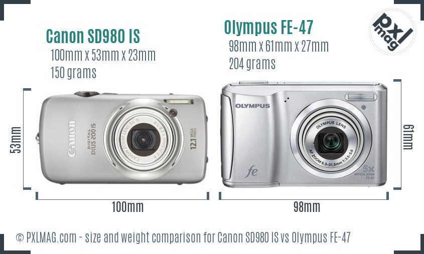 Canon SD980 IS vs Olympus FE-47 size comparison