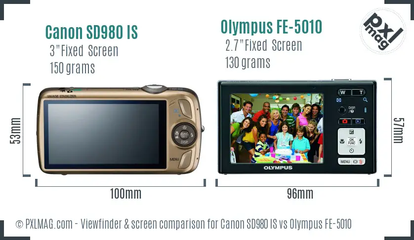 Canon SD980 IS vs Olympus FE-5010 Screen and Viewfinder comparison
