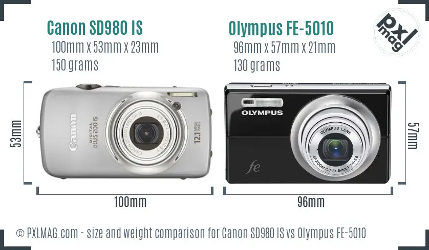 Canon SD980 IS vs Olympus FE-5010 size comparison