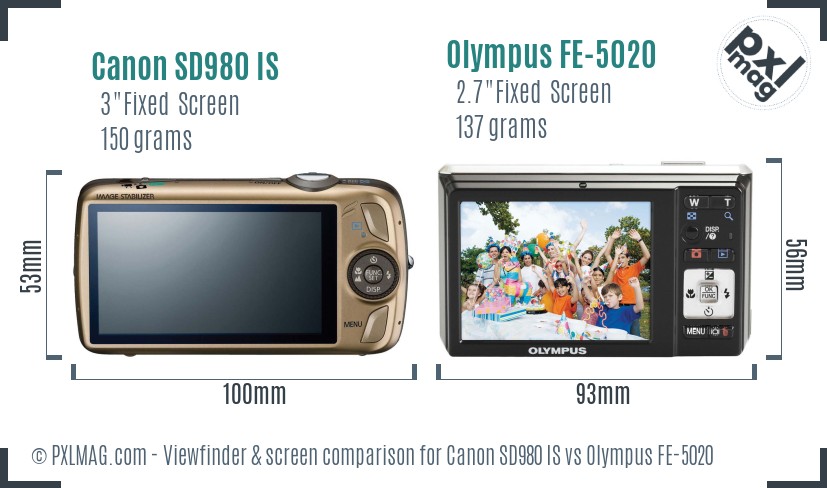 Canon SD980 IS vs Olympus FE-5020 Screen and Viewfinder comparison
