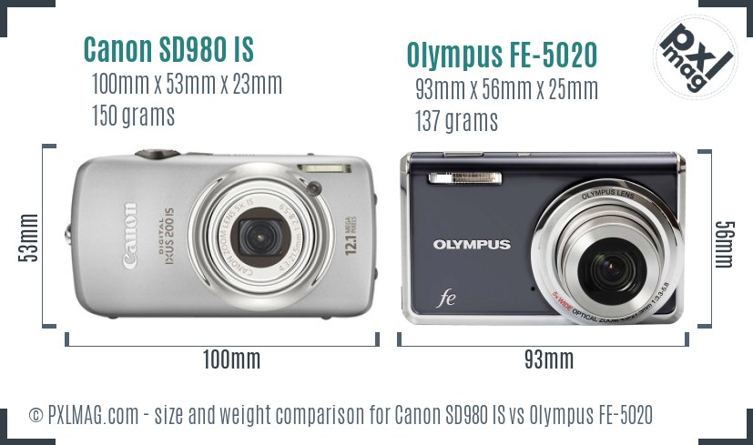 Canon SD980 IS vs Olympus FE-5020 size comparison