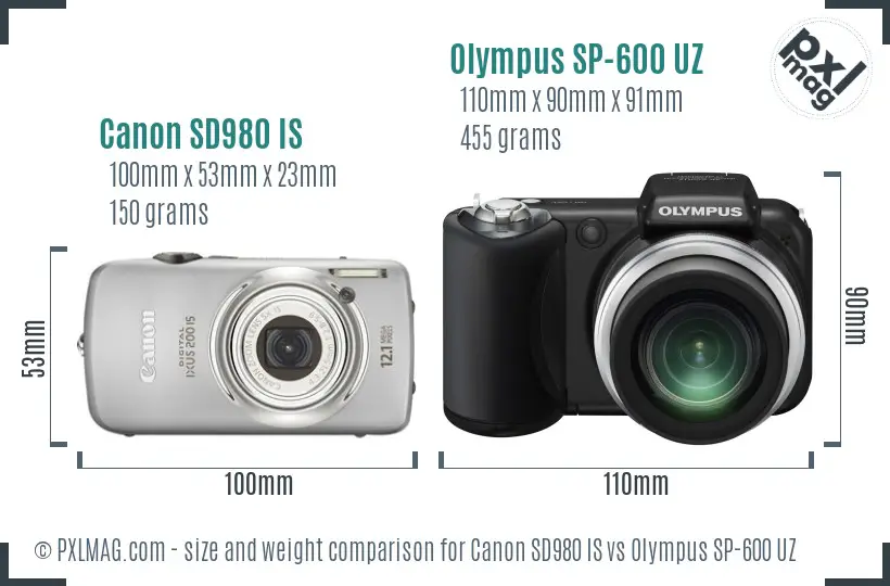 Canon SD980 IS vs Olympus SP-600 UZ size comparison Canon SD980 IS vs Olympus SP-600 UZ size comparison