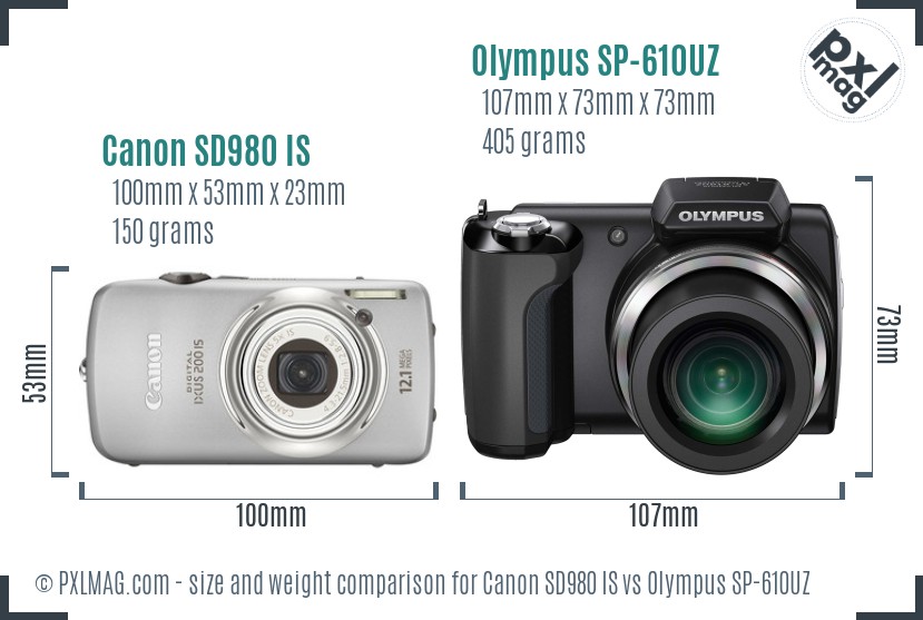 Canon SD980 IS vs Olympus SP-610UZ size comparison