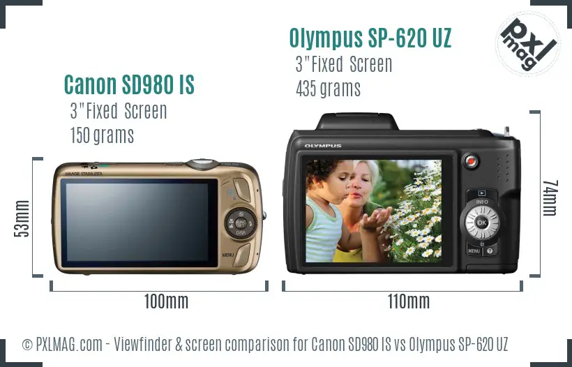 Canon SD980 IS vs Olympus SP-620 UZ Screen and Viewfinder comparison