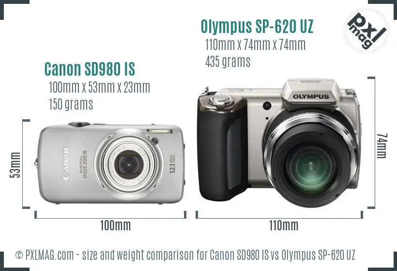 Canon SD980 IS vs Olympus SP-620 UZ size comparison