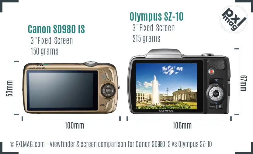 Canon SD980 IS vs Olympus SZ-10 Screen and Viewfinder comparison