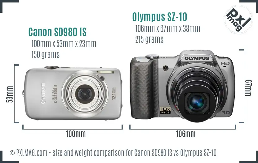 Canon SD980 IS vs Olympus SZ-10 size comparison
