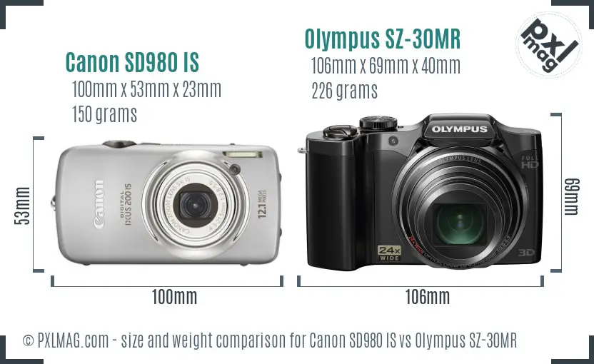 Canon SD980 IS vs Olympus SZ-30MR size comparison