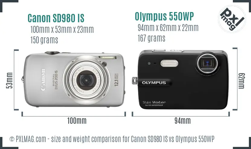Canon SD980 IS vs Olympus 550WP size comparison