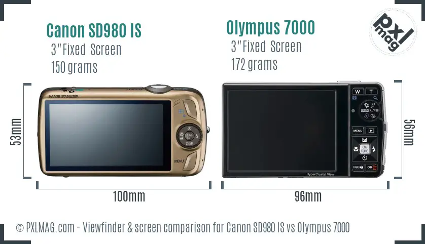 Canon SD980 IS vs Olympus 7000 Screen and Viewfinder comparison