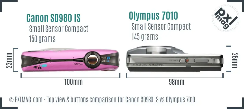 Canon SD980 IS vs Olympus 7010 top view buttons comparison