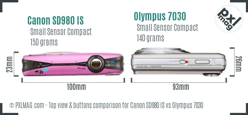 Canon SD980 IS vs Olympus 7030 top view buttons comparison
