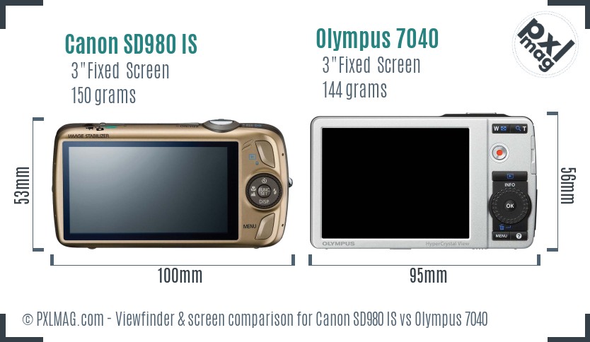 Canon SD980 IS vs Olympus 7040 Screen and Viewfinder comparison