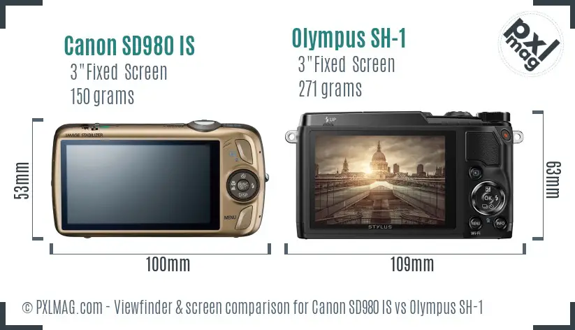 Canon SD980 IS vs Olympus SH-1 Screen and Viewfinder comparison