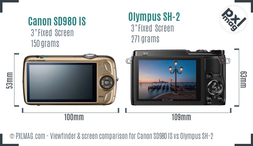 Canon SD980 IS vs Olympus SH-2 Screen and Viewfinder comparison