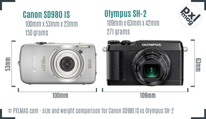 Canon SD980 IS vs Olympus SH-2 size comparison Canon SD980 IS vs Olympus SH-2 size comparison