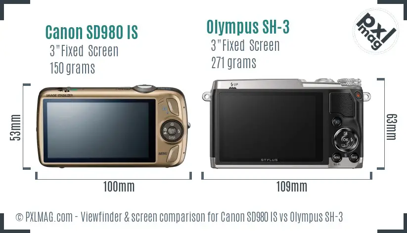 Canon SD980 IS vs Olympus SH-3 Screen and Viewfinder comparison