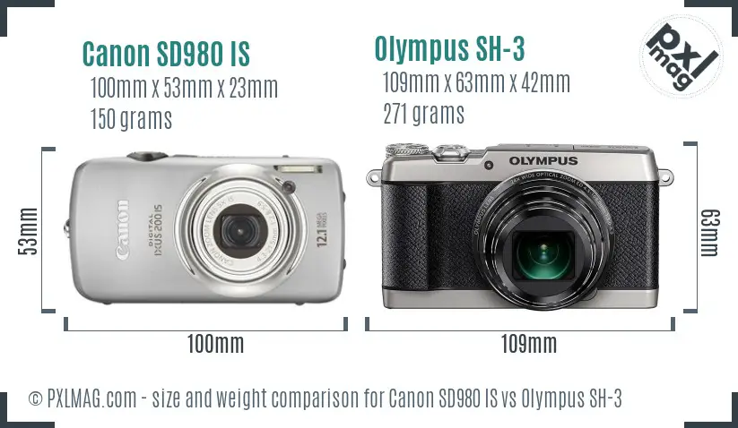 Canon SD980 IS vs Olympus SH-3 size comparison