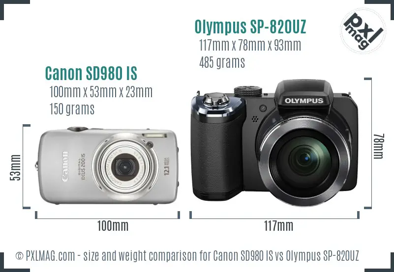Canon SD980 IS vs Olympus SP-820UZ size comparison