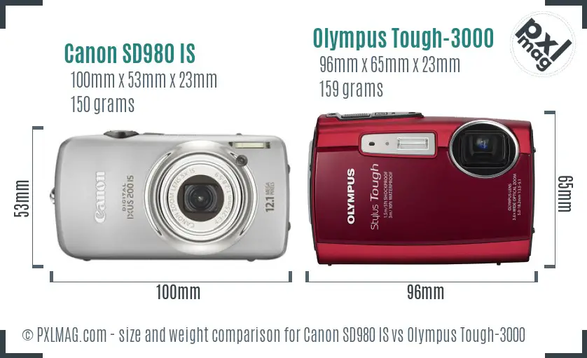 Canon SD980 IS vs Olympus Tough-3000 size comparison Canon SD980 IS vs Olympus Tough-3000 size comparison