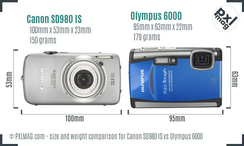 Canon SD980 IS vs Olympus 6000 size comparison