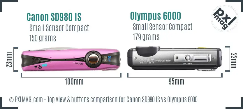 Canon SD980 IS vs Olympus 6000 top view buttons comparison