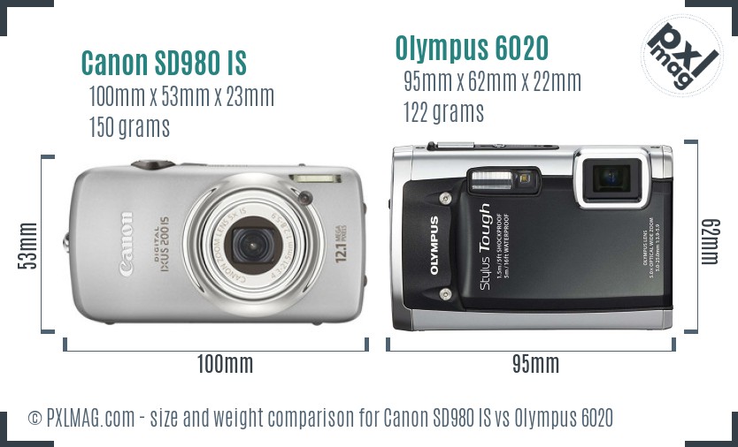 Canon SD980 IS vs Olympus 6020 size comparison
