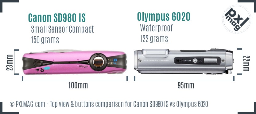 Canon SD980 IS vs Olympus 6020 top view buttons comparison