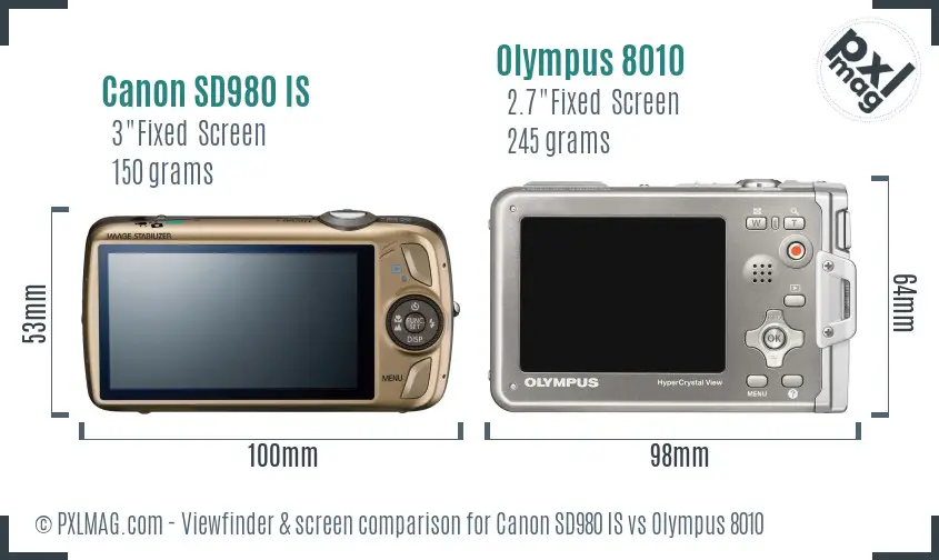 Canon SD980 IS vs Olympus 8010 Screen and Viewfinder comparison