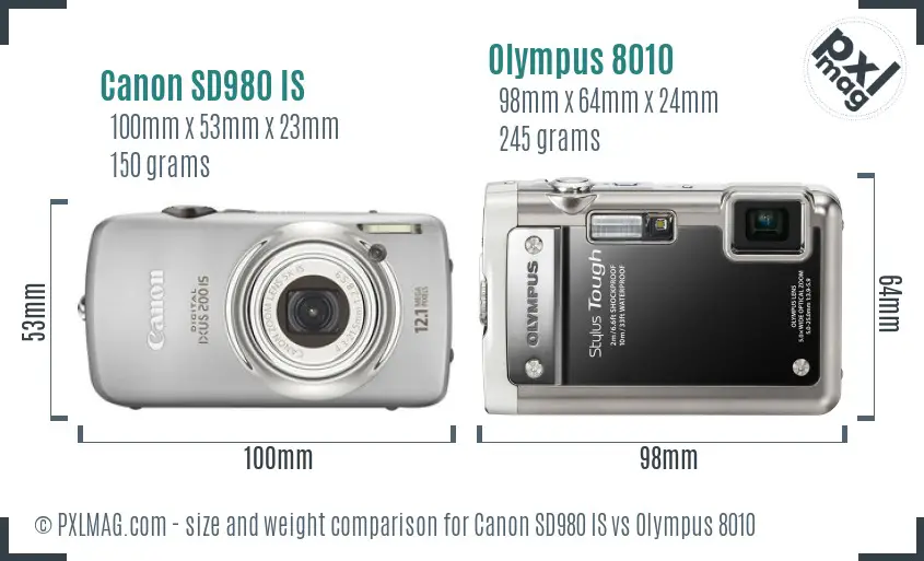 Canon SD980 IS vs Olympus 8010 size comparison