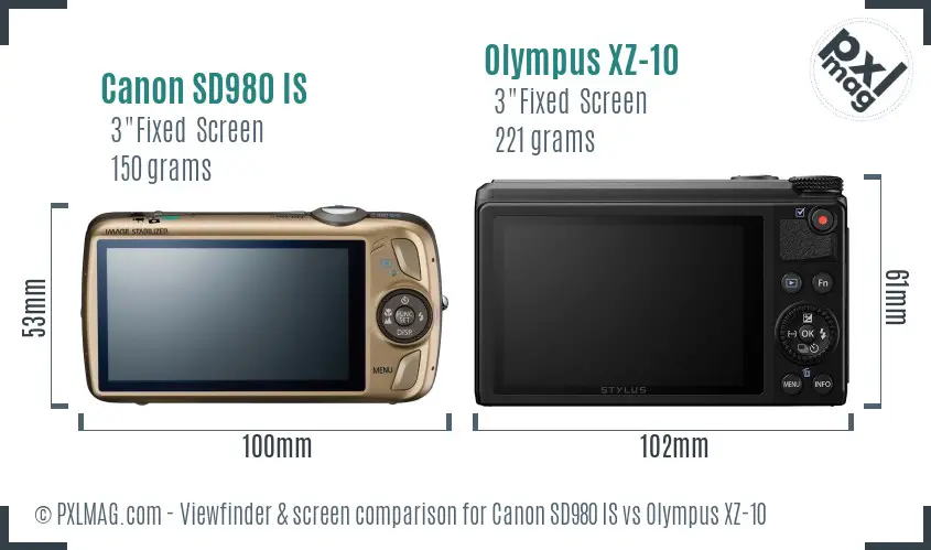 Canon SD980 IS vs Olympus XZ-10 Screen and Viewfinder comparison