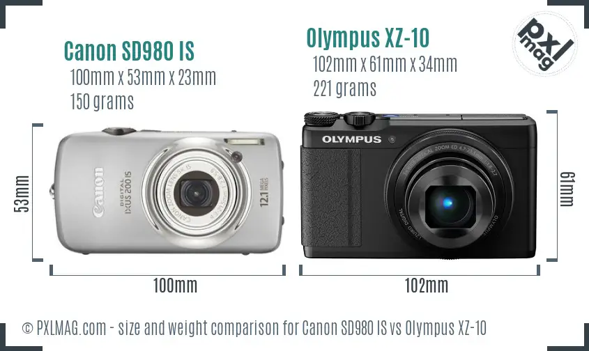 Canon SD980 IS vs Olympus XZ-10 size comparison