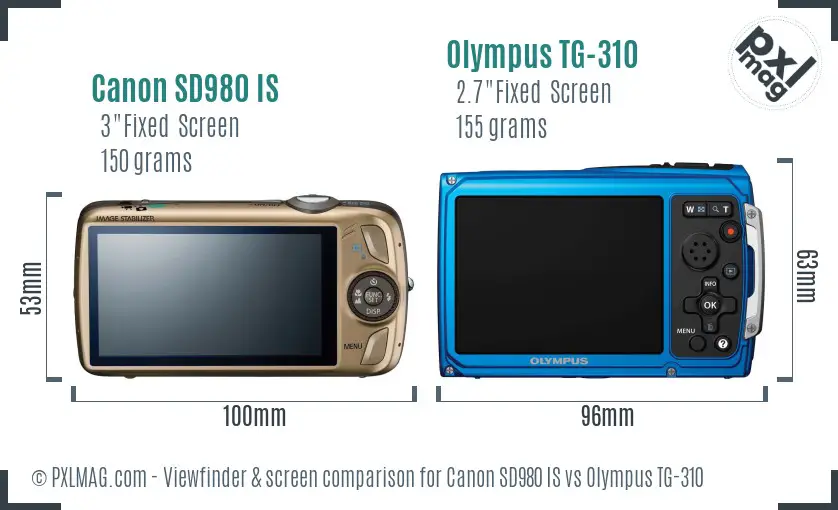 Canon SD980 IS vs Olympus TG-310 Screen and Viewfinder comparison