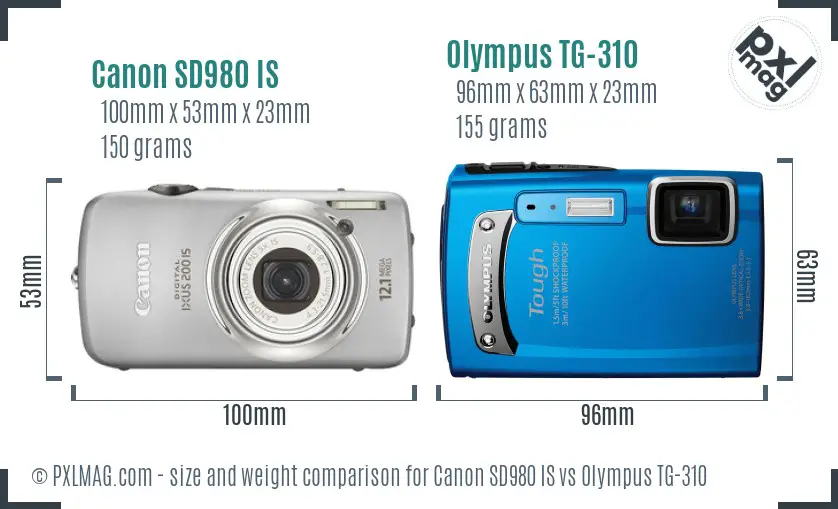 Canon SD980 IS vs Olympus TG-310 size comparison