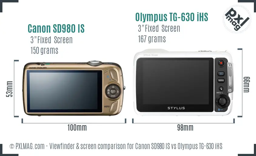 Canon SD980 IS vs Olympus TG-630 iHS Screen and Viewfinder comparison