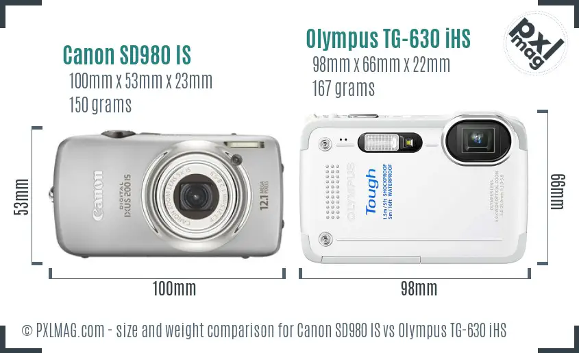 Canon SD980 IS vs Olympus TG-630 iHS size comparison