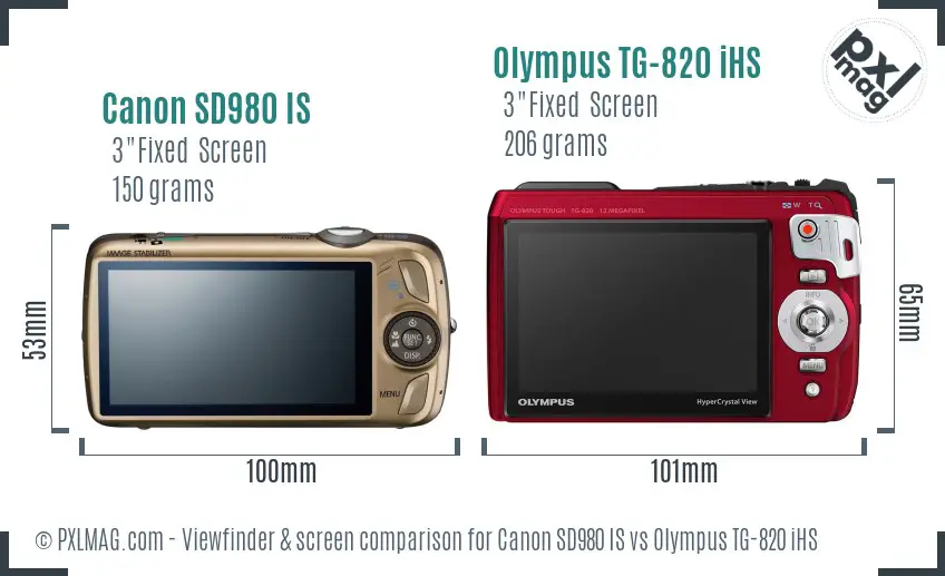Canon SD980 IS vs Olympus TG-820 iHS Screen and Viewfinder comparison