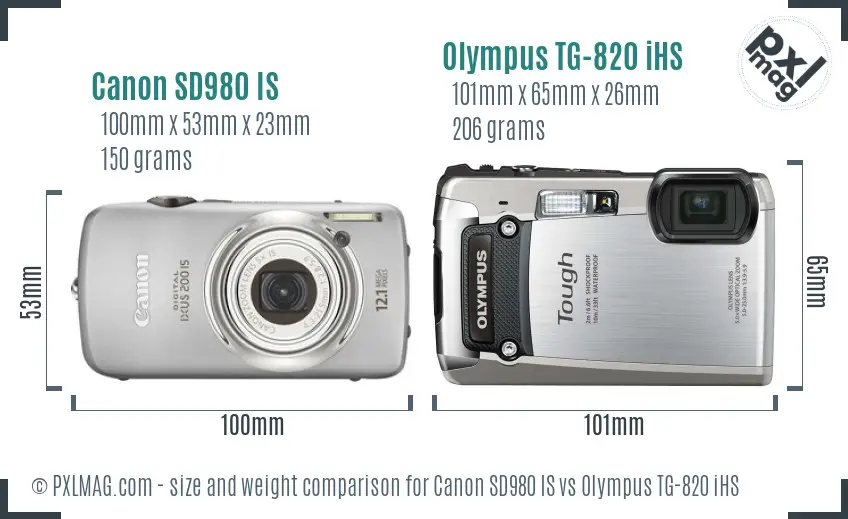 Canon SD980 IS vs Olympus TG-820 iHS size comparison