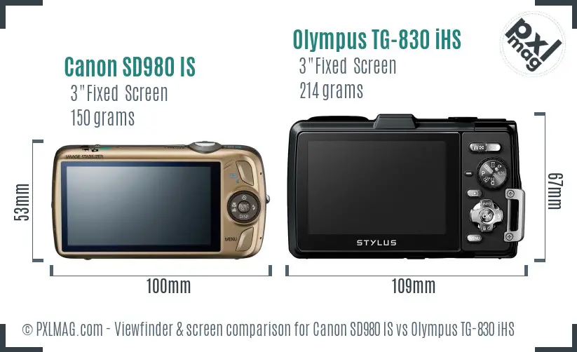 Canon SD980 IS vs Olympus TG-830 iHS Screen and Viewfinder comparison