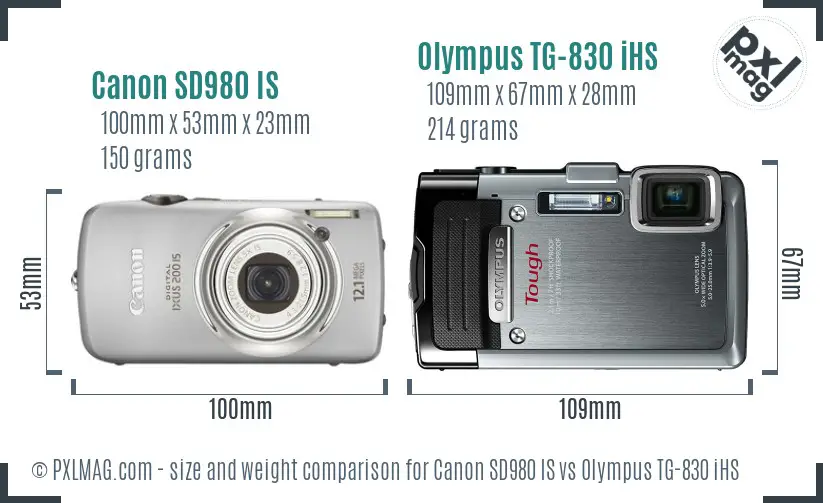 Canon SD980 IS vs Olympus TG-830 iHS size comparison