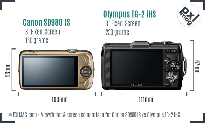 Canon SD980 IS vs Olympus TG-2 iHS Screen and Viewfinder comparison