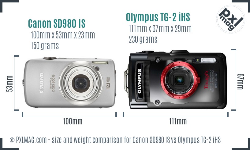 Canon SD980 IS vs Olympus TG-2 iHS size comparison