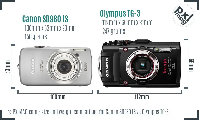 Canon SD980 IS vs Olympus TG-3 size comparison