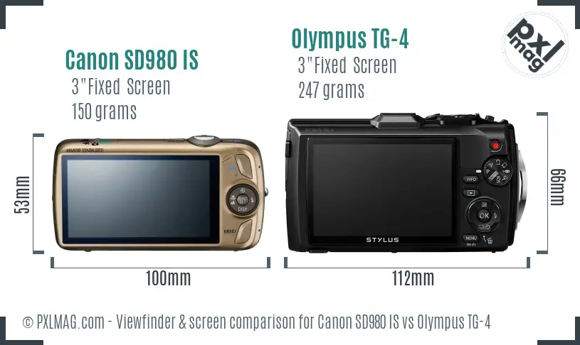 Canon SD980 IS vs Olympus TG-4 Screen and Viewfinder comparison